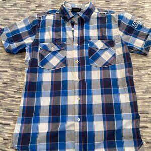 Vintage 55 Men's Short Sleeve Plaid Button Up Shirt Size Small